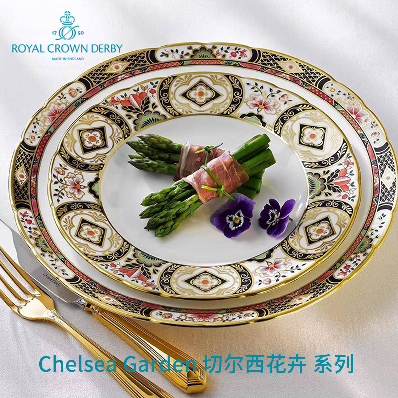 Royal Crown Derby德贝皇家切尔西花卉平盘点心盘餐盘餐具 英国