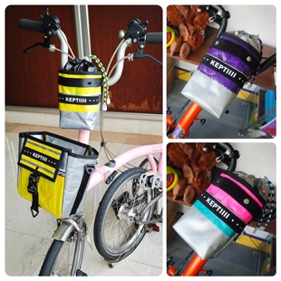 奇货士多BROMPTON PALACE黄银色小布水壶挂包防水猪鼻菜篮车把包