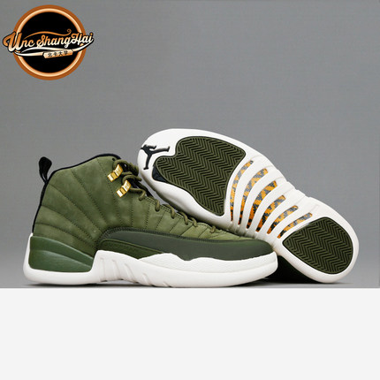 北卡大学 Air Jordan 12 AJ12 保罗CP3 军绿金扣麂皮 130690-301
