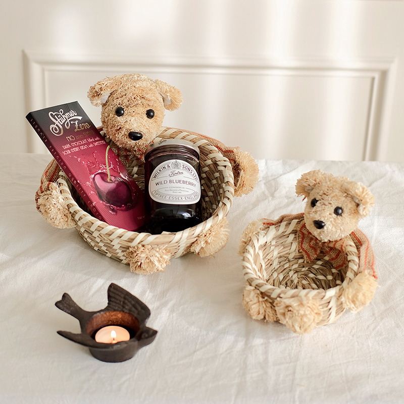 草编篮子田园泰迪熊可爱田园藤编