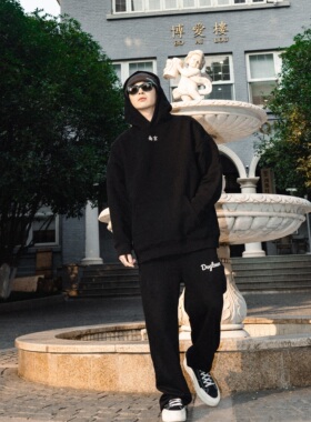 DOGTOWN基础南京刺绣LOGO帽衫背后发泡LOGO套头卫衣宽松帽衫