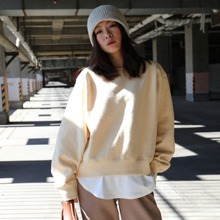 强推自留 垫肩可拆卸加绒圆领廓形纯色卫衣4色 随性自由慵懒百搭