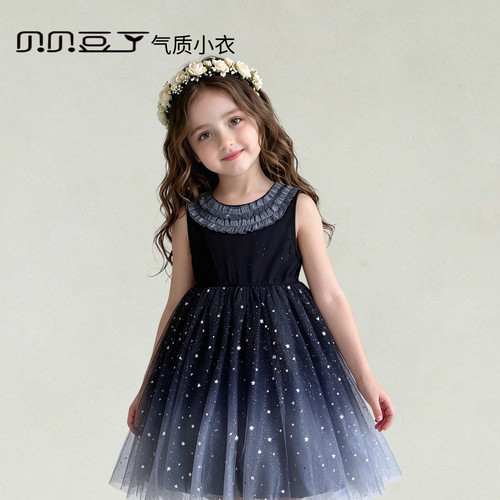 贝贝豆丁女童星空网纱蓬蓬礼服裙