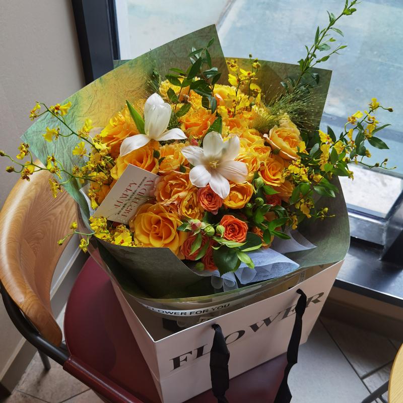 莫奈花园橙黄色玫瑰鲜花生日礼物花束上海南京杭州同城配送速递