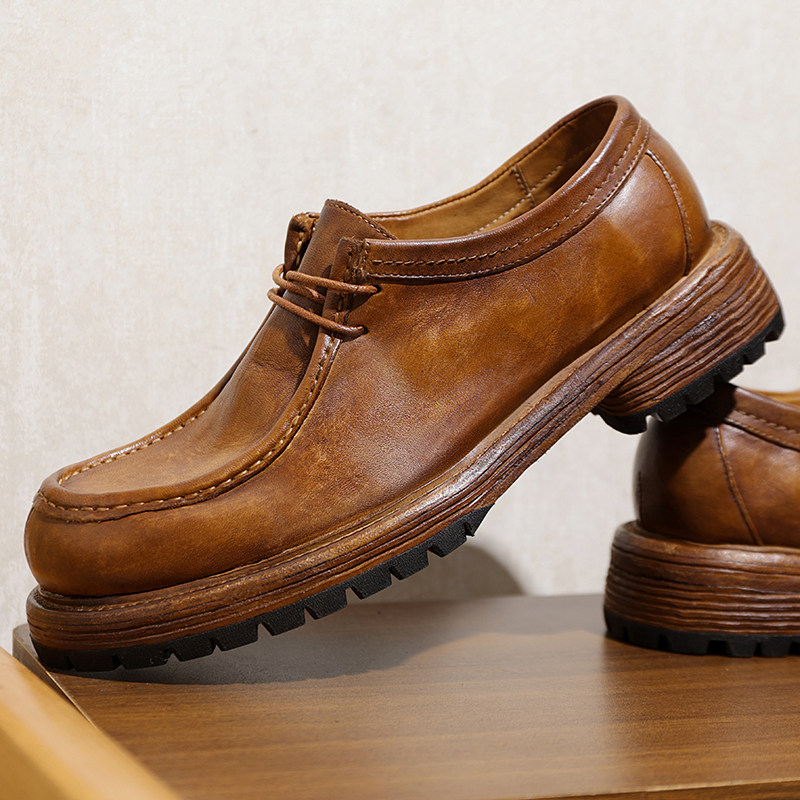 休闲皮鞋男鞋英伦固特异复古水洗做旧马皮透气软底轻便增高工装鞋,流行男鞋,休闲皮鞋,淘宝优惠券,粉丝福利购,淘宝优惠卷