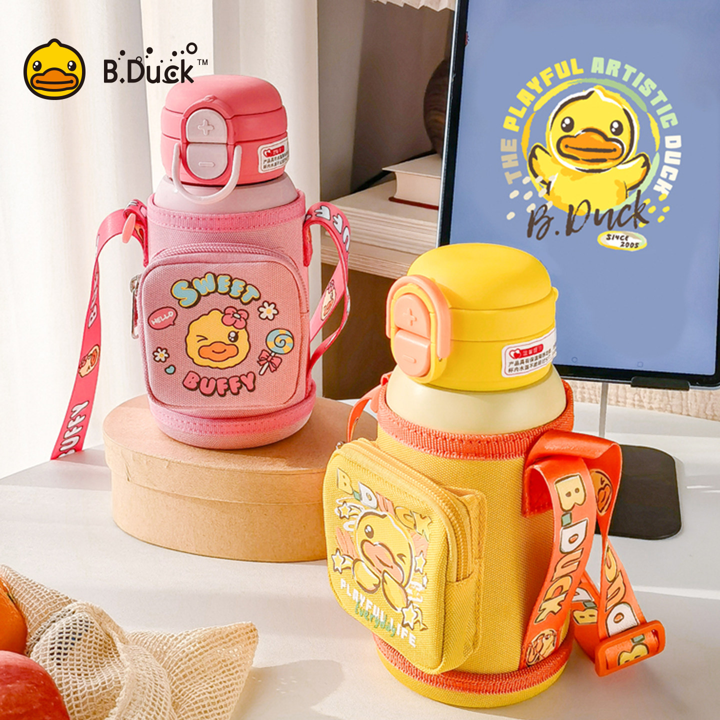 B.Duck小黄鸭500ml直吸保温杯一盖双饮学生水壶316不锈钢儿童水杯,餐饮具,保冷/保温杯,淘宝优惠券,粉丝福利购,淘宝优惠卷