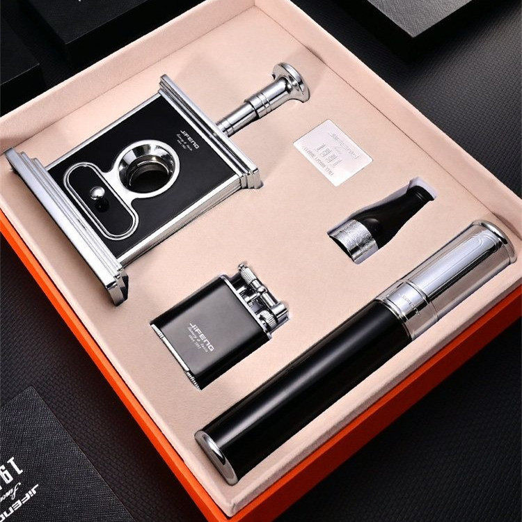 正品JIFENG季风雪茄烟具套装雪茄剪打火机烟嘴雪茄管四件套礼盒装