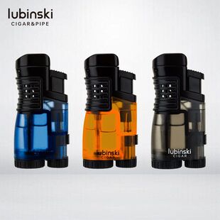 正品LUBINSKI鲁宾斯基雪茄打火机三直冲自动弹盖带雪茄开孔器火机