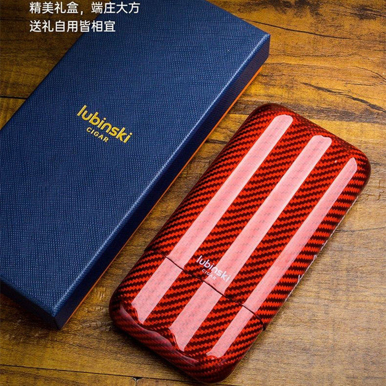 正品LUBINSKI鲁宾斯基雪茄套碳纤维雪茄管三支装时尚便携雪茄烟盒