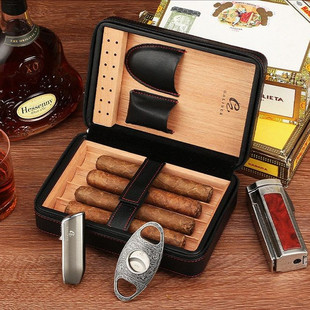 正品GALINER迦莱纳雪茄保湿盒便携式剪刀打火机套装工具雪松木盒