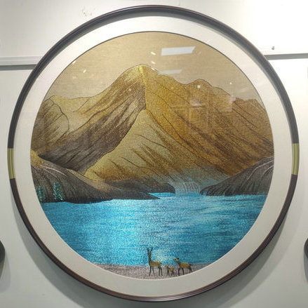 苏州刺绣机绣仿手工金山织锦绣圆形玄关走廊床头成品装饰画挂画图片