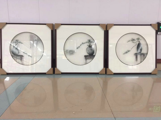 手工苏州刺绣客厅背景墙