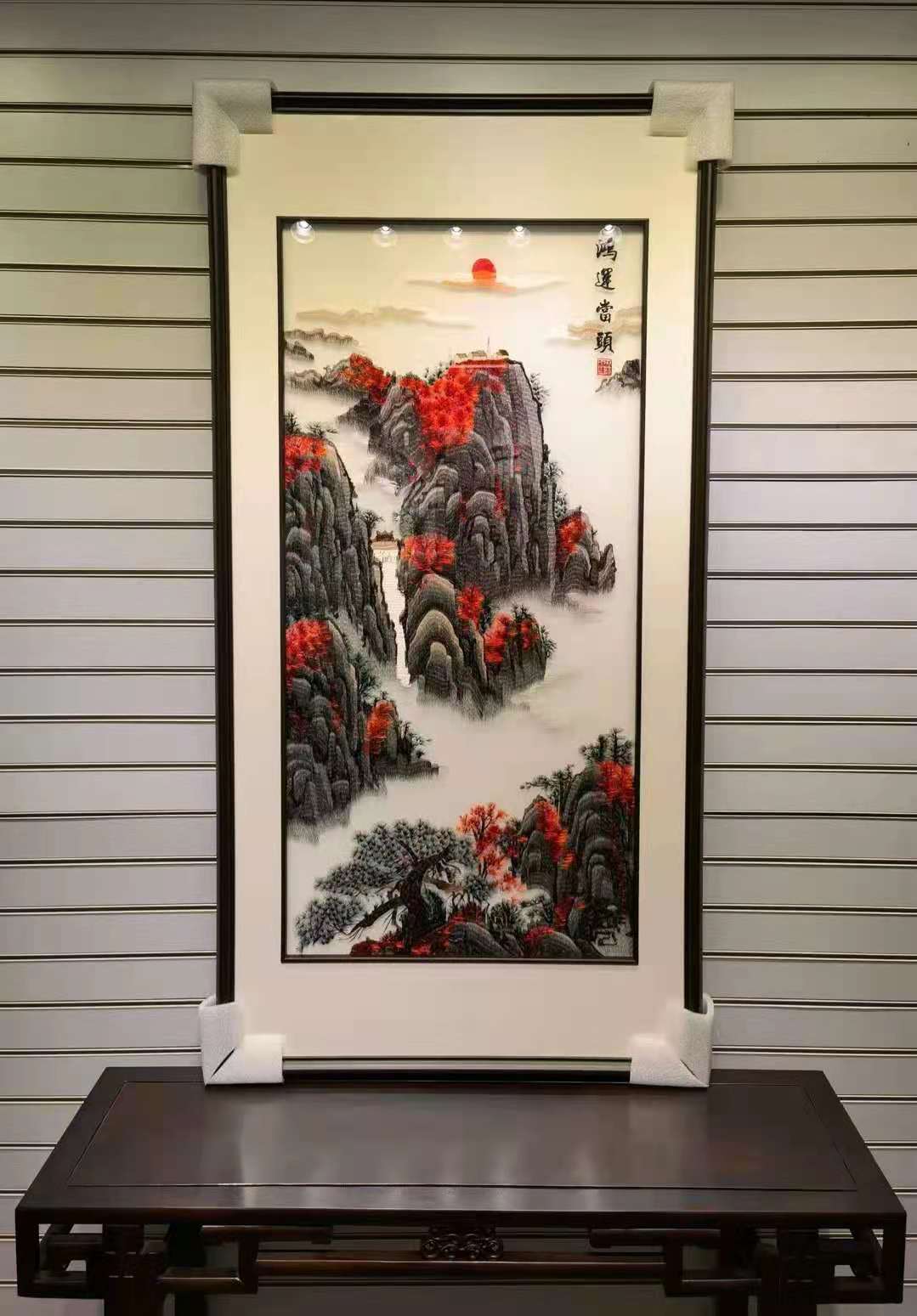 苏州刺绣机绣仿手工走廊玄关装饰画山水牡丹鱼成品礼品苏绣孔雀图片