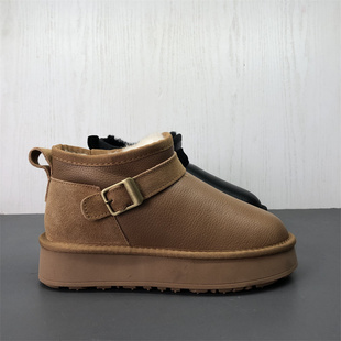 工厂新款断码真皮女鞋冬季圆头套筒厚底百搭羊毛保暖牛皮雪地靴