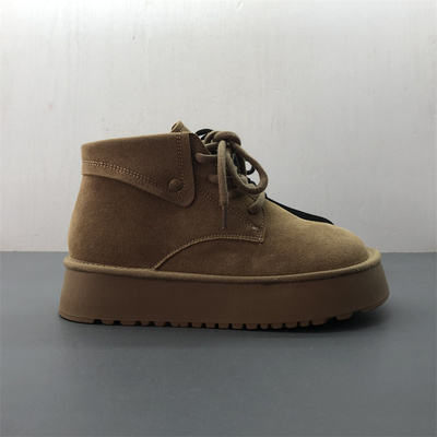 工厂断码真皮女鞋冬季新款韩版舒适圆头系带厚底保暖磨砂皮女棉鞋