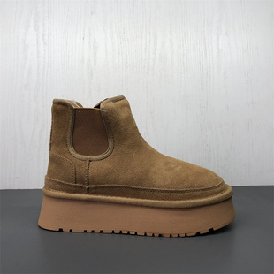 新款 冬季 轻便防滑舒适厚底圆头保暖磨砂皮雪地靴 真皮女鞋 工厂断码