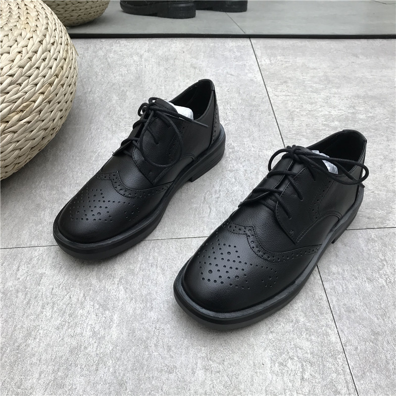 圆头方跟英伦休闲舒适牛皮女单鞋