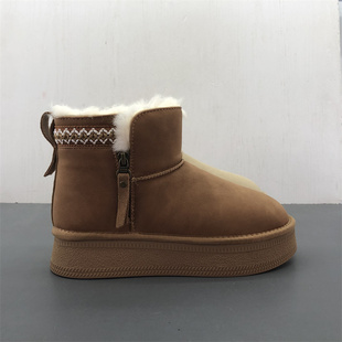 工厂断码真皮女鞋冬季新款防滑舒适圆头厚底羊毛保暖牛皮雪地靴