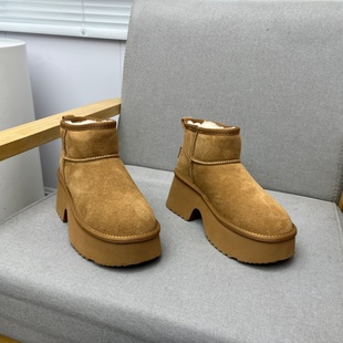 新款 冬季 户外舒适防滑圆头羊毛保暖磨砂皮雪地靴 真皮女鞋 工厂断码
