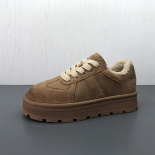 工厂新款断码真皮女鞋冬季保暖圆头系带厚底舒适洋气牛皮雪地靴