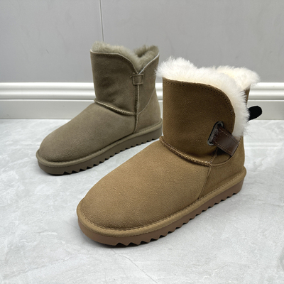 工厂断码真皮女鞋冬季新款日常舒适圆头套筒羊毛保暖磨砂皮雪地靴