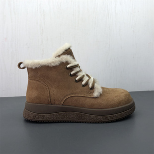 工厂新款断码真皮女鞋冬季舒适百搭保暖圆头系带防滑牛皮雪地靴