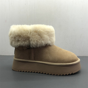 工厂断码真皮女鞋冬季新款圆头厚底套筒日常羊毛保暖磨砂皮雪地靴