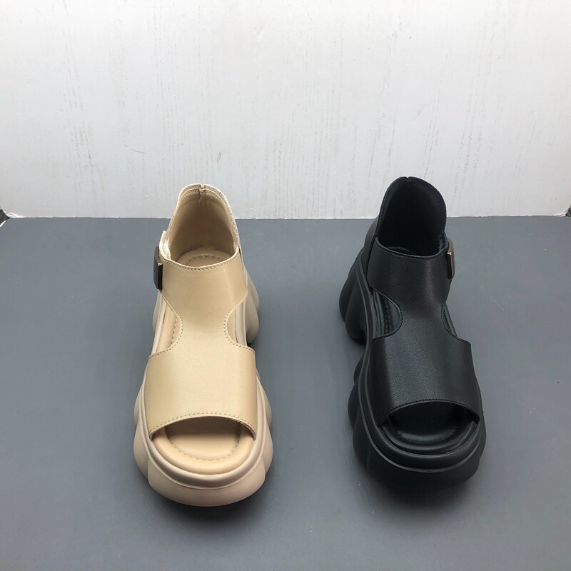 工厂新款断码真皮女鞋夏季罗马鞋韩版轻便舒适鱼嘴包跟牛皮女凉鞋