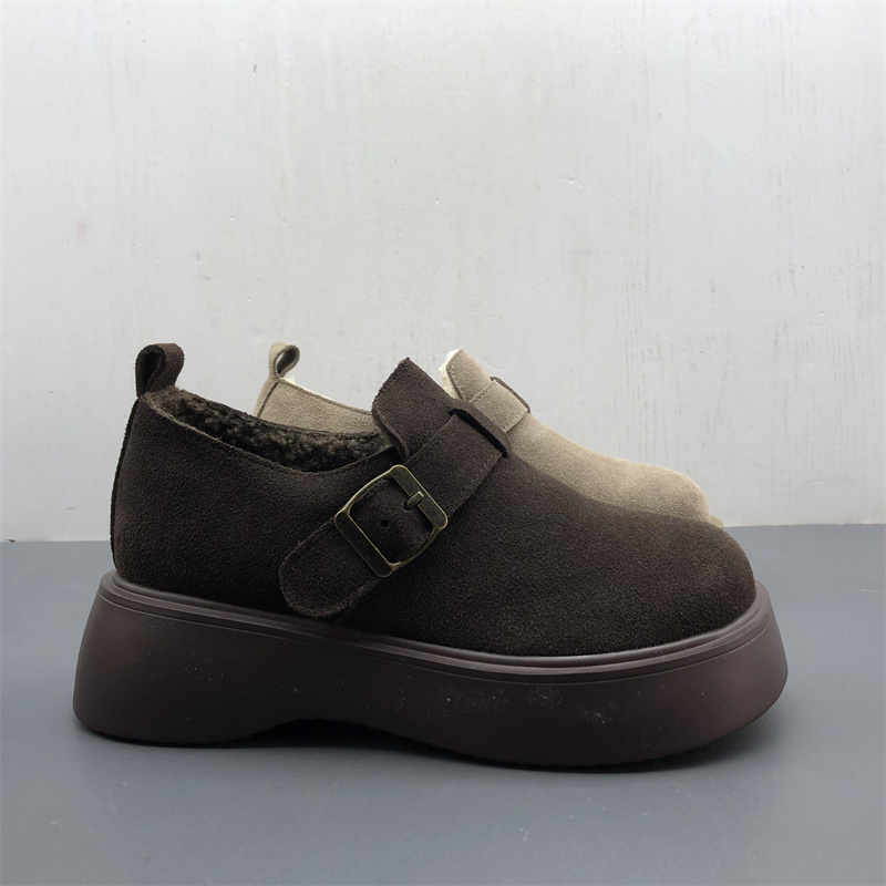 工厂断码真皮女鞋冬季新款韩版舒适轻便圆头厚底保暖磨砂皮女棉鞋