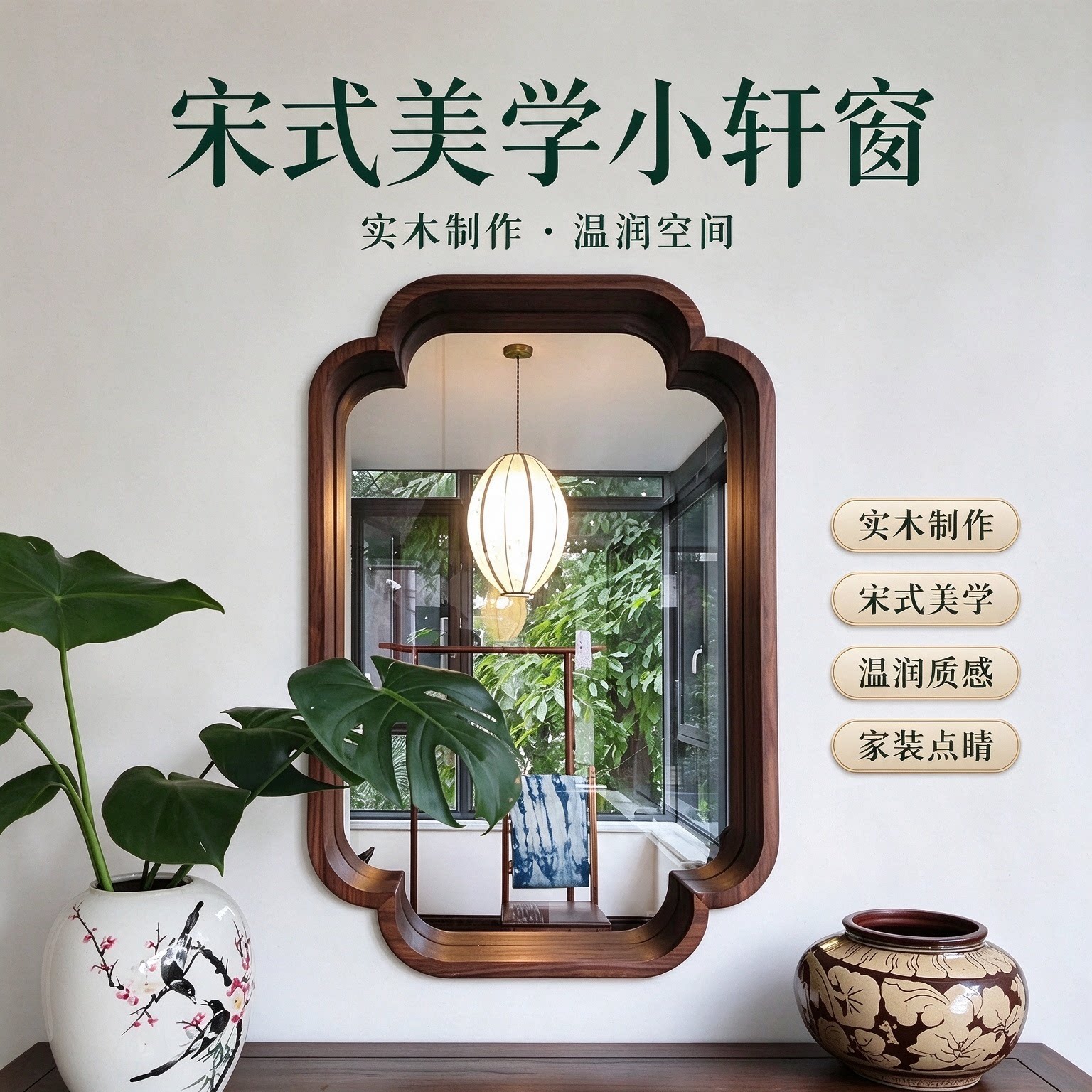 宋式装饰花窗实木海棠窗禅意隔断