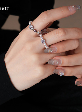 法式复古方形锆石珍珠戒指