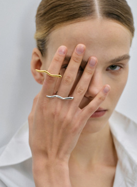 18k金不锈钢简约波纹开口戒指