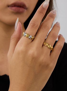 18K金不锈钢星星金银拼色戒指