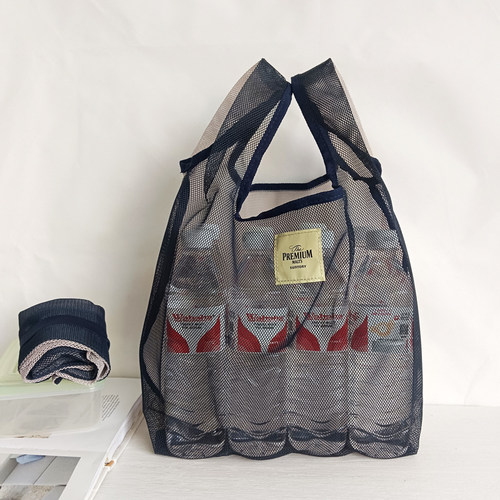 出口单拼色镂空透明网纱环保袋便携超市手提折叠购物环保收纳包