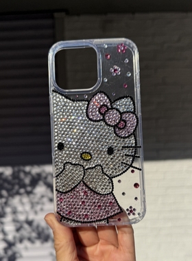 苹果17Promax手工贴钻DIY手机壳14带钻镶钻网红16立体KT猫13iPhone12131415proXSMax手机壳