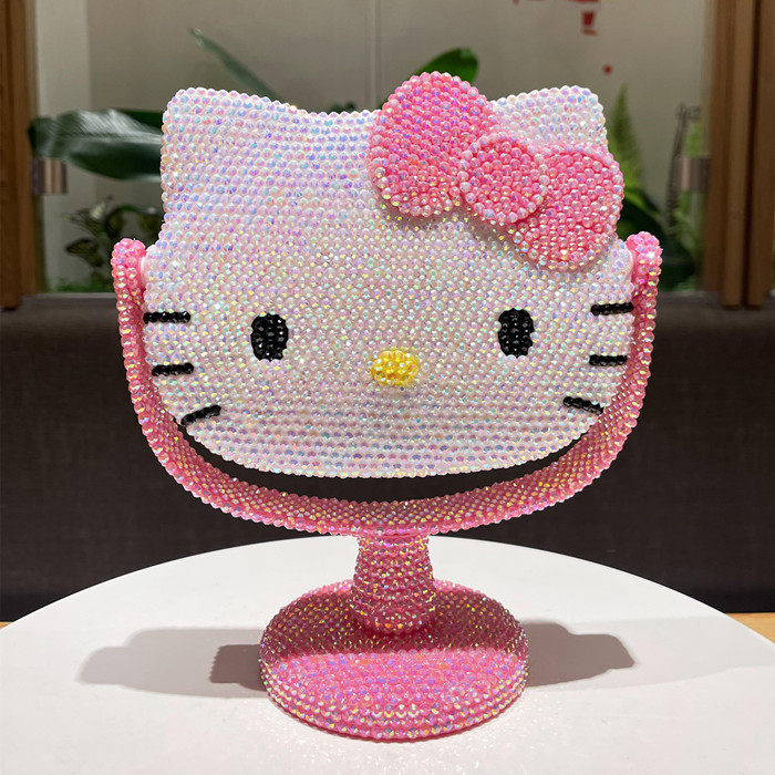 kt猫镜子梳妆台式镜浴室桌镜旋转化妆镜卡通台镜宿舍梳妆手工DIY