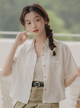 简约百搭短袖衬衫女明线薄款上衣