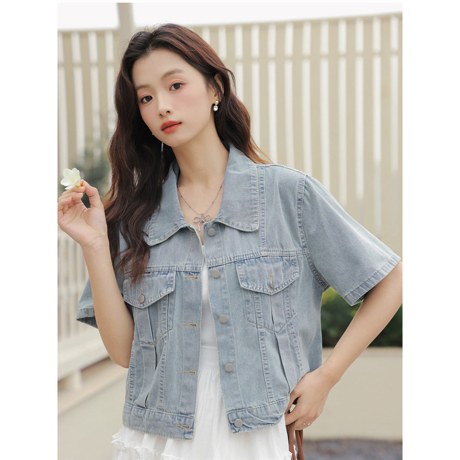 港风短袖牛仔外套女夏季短款上衣
