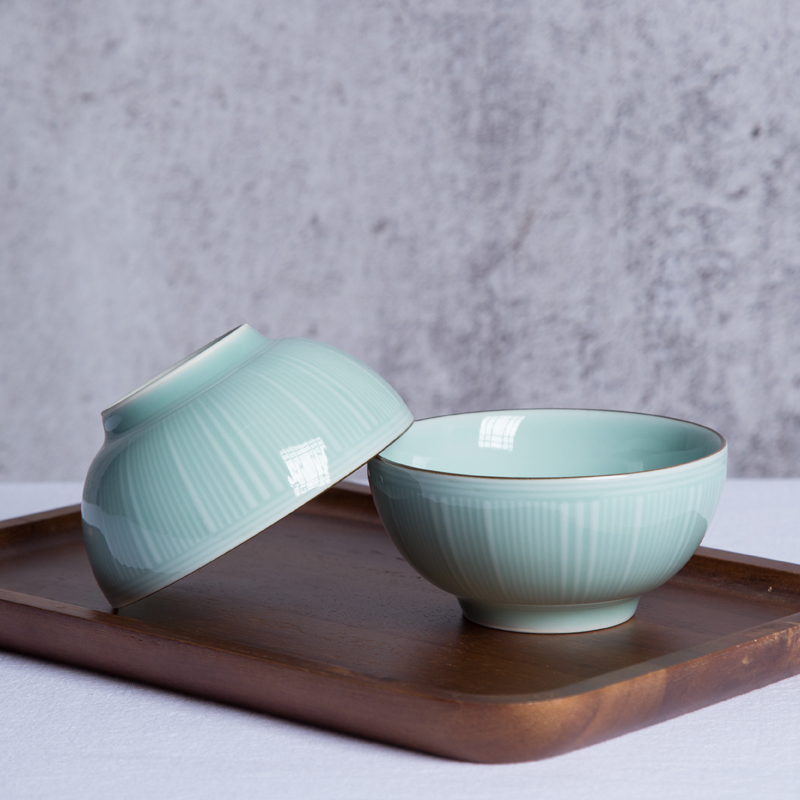 朵古 青瓷餐具回归自然饭碗 中式纹理陶瓷吃饭碗 餐具礼盒装