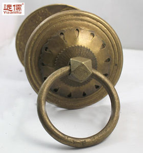 远儒铜雕 彷古黄铜门环中式黄铜拉手YRH087可对装可装玻璃门内外