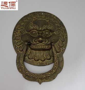 远儒铜雕中式古代门环铜拉手兽头大门环狮子款黄铜大门拉手YRH020