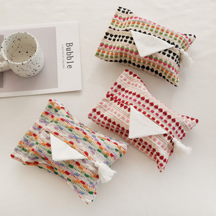 大朵饰品简约棉麻家用布艺纸巾袋客厅抽纸盒复古彩色编织纸巾抽