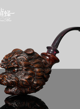 NewBee石楠木烟斗男士手工雕刻狮子犬斗实木传统老式过滤专用烟具