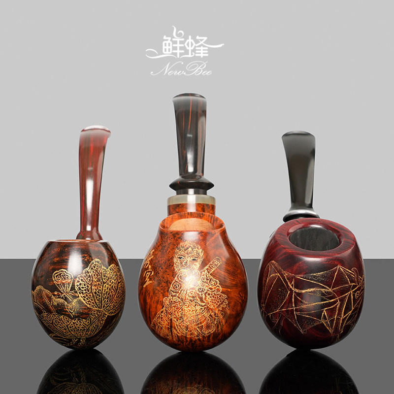 NewBee石楠木烟斗男士手工国之瑰宝实木影雕烟斗传统老式专用烟具