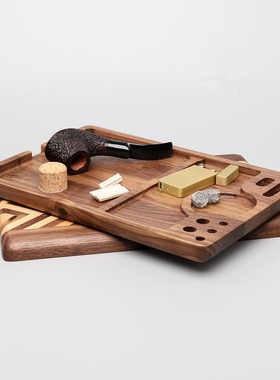 烟斗醒草盘实木手工制作操作托盘黑胡桃木收纳卷烟盘烟草器跑湿盘