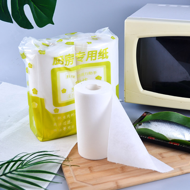 厨房纸巾干法纸吸水纯木浆无尘纸食品级擦拭4卷柔软烹调用专用纸