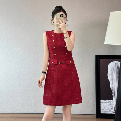 上流社会无袖背心复古连衣裙