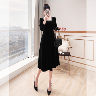 年会贵气穿搭重工party小礼服女装2026年新款春装黑色丝绒连衣裙