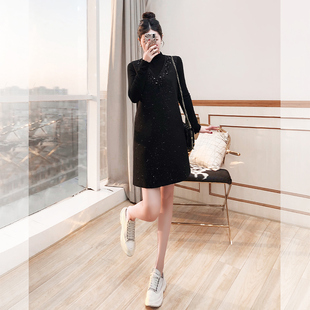 针织打底衫套装女装2026新款连衣裙叠穿亮片钉珠黑色背心裙两件套