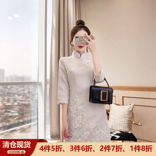 连衣裙唐装 大码 新中式 中国风女装 刺绣礼服改良旗袍 2025年新款 夏季